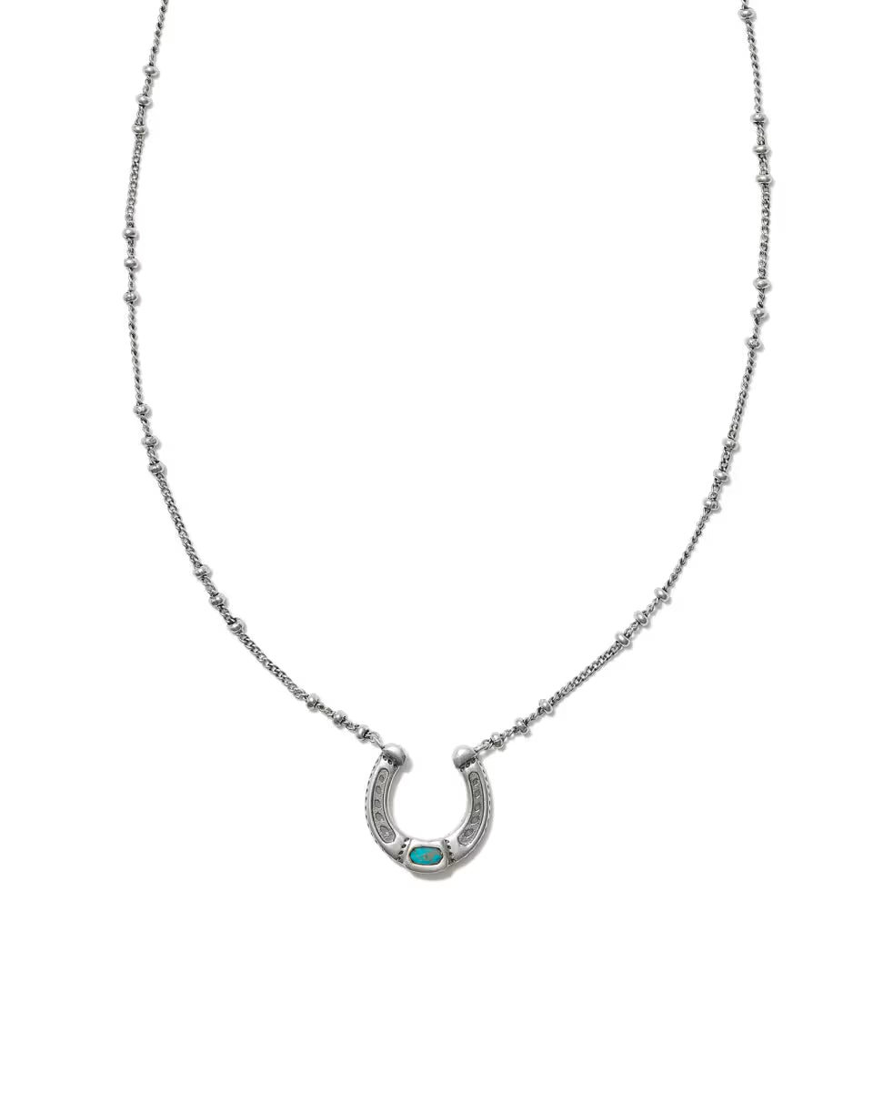 Noble Vintage Gold Horseshoe Pendant Necklace in Variegated Dark Teal Magnesite