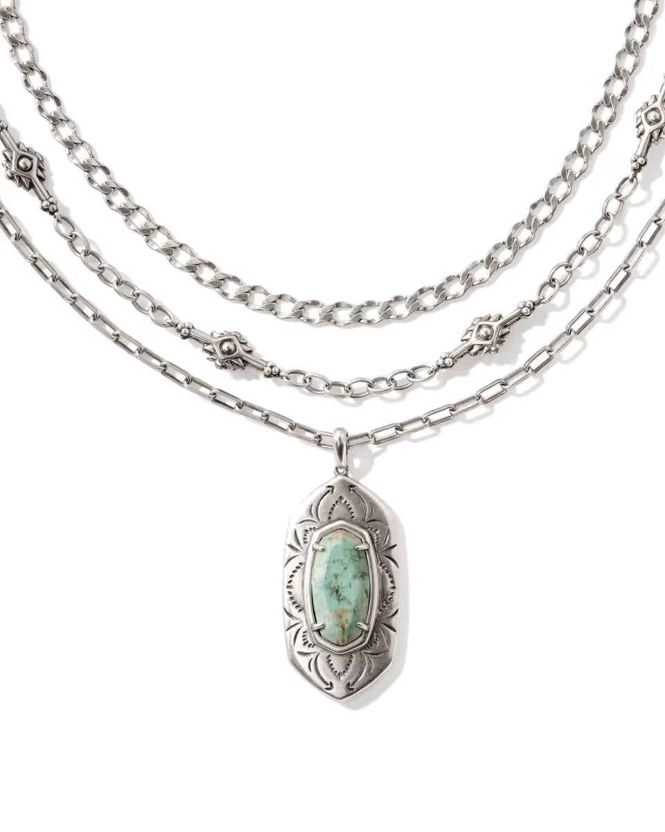 Keziah Vintage Silver Multi Strand Necklace in Sea Green Chrysocolla