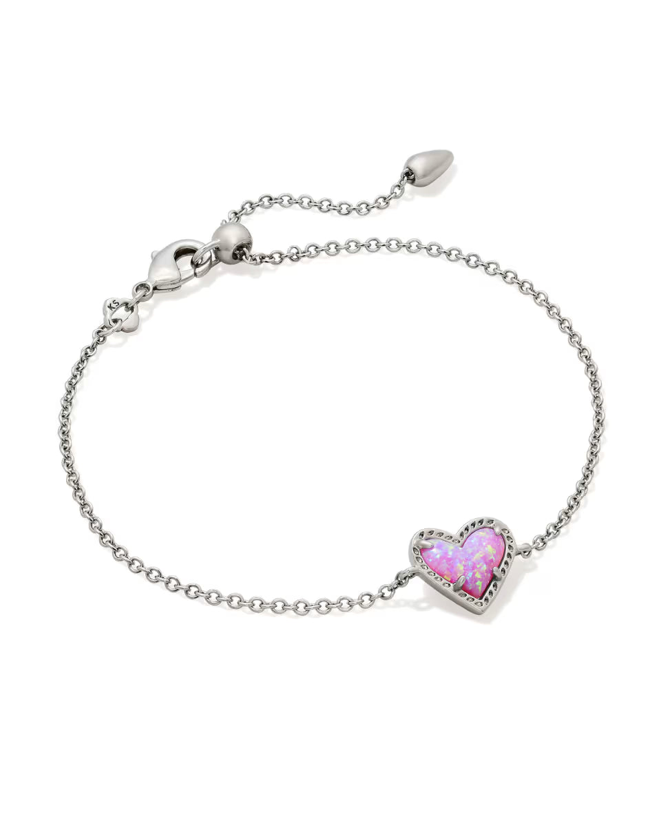 Ari Heart Silver Chain Bracelet in Platinum Drusy