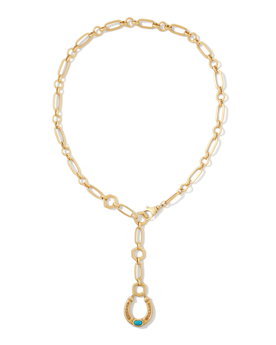 Noble Vintage Gold Horseshoe Y Necklace in Variegated Dark Teal Magnesite