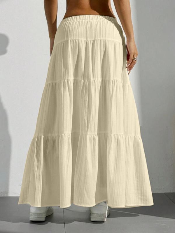 Women's Plain Color Decorative Tie Waist Ruffle Hem Half Skirt, Long Loose-Fitting Cake Skirt, Sweet Style, Unlined, Batch Number 18002