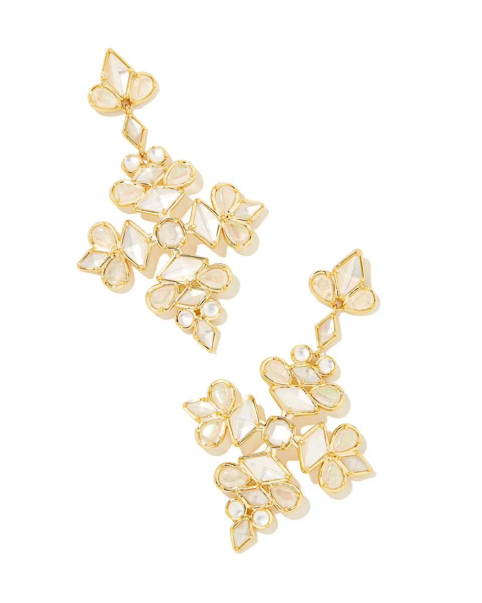 Kinsley Gold Statement Earrings in Ivory Mix