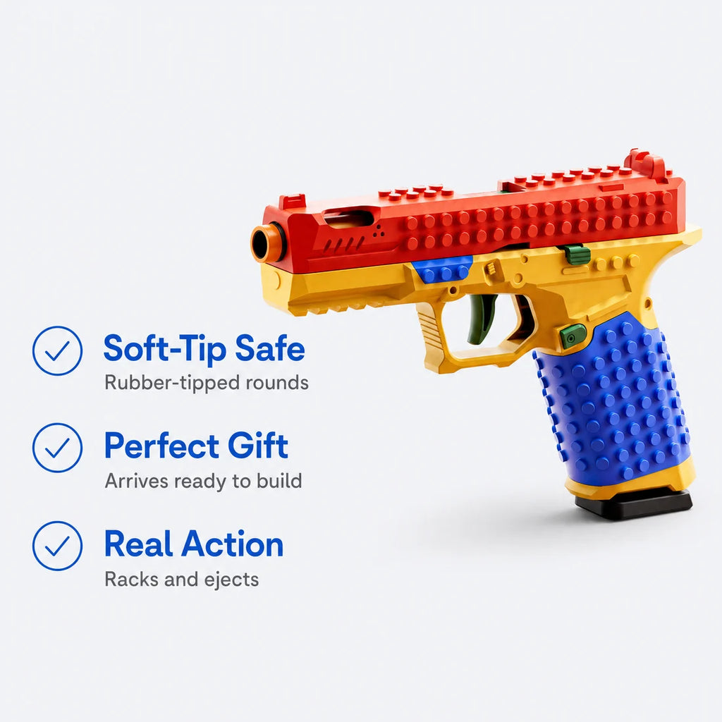 DIY Block Shell Ejector Sig17, Realistic Soft Bullet Launcher, Compatible with Block Assembly, Educational Toy, Holiday Gift, Kids' Toy, Desktop Decor