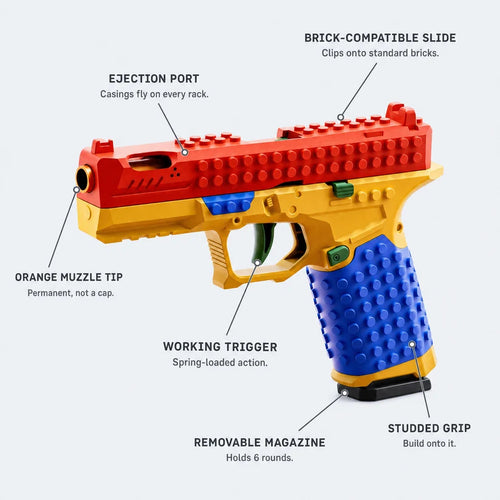 DIY Block Shell Ejector Sig17, Realistic Soft Bullet Launcher, Compatible with Block Assembly, Educational Toy, Holiday Gift, Kids' Toy, Desktop Decor