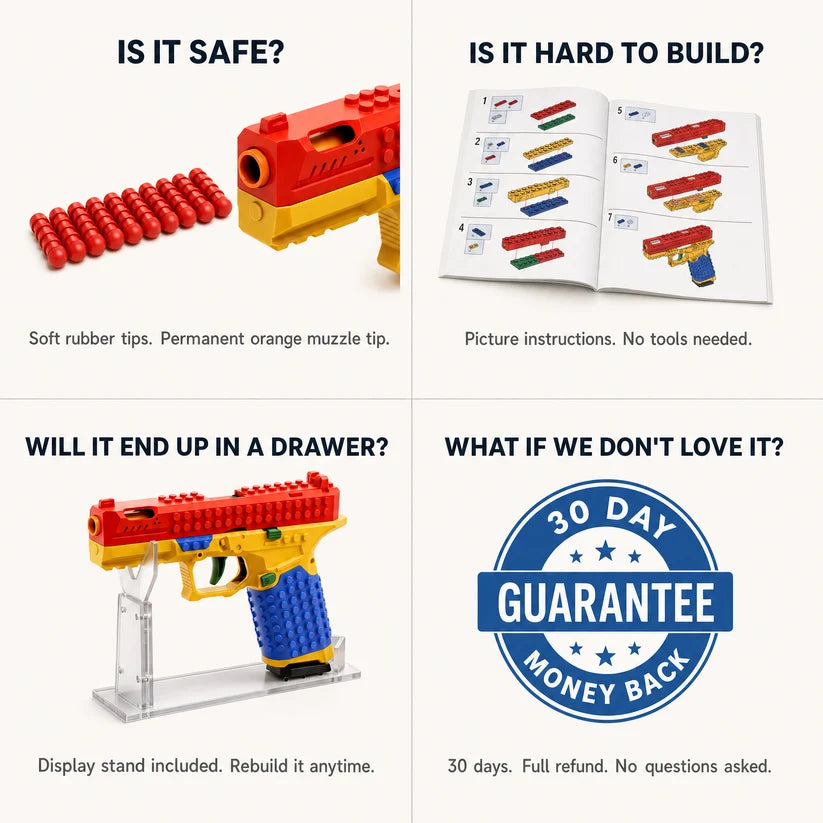 DIY Block Shell Ejector Sig17, Realistic Soft Bullet Launcher, Compatible with Block Assembly, Educational Toy, Holiday Gift, Kids' Toy, Desktop Decor
