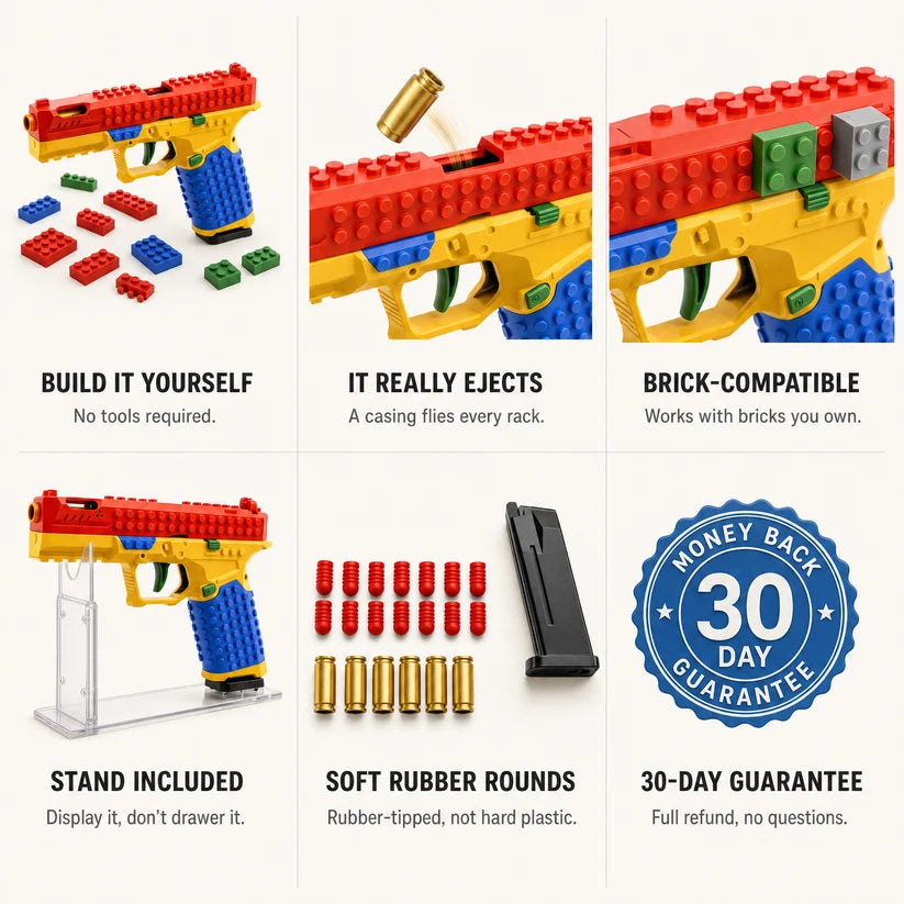 DIY Block Shell Ejector Sig17, Realistic Soft Bullet Launcher, Compatible with Block Assembly, Educational Toy, Holiday Gift, Kids' Toy, Desktop Decor