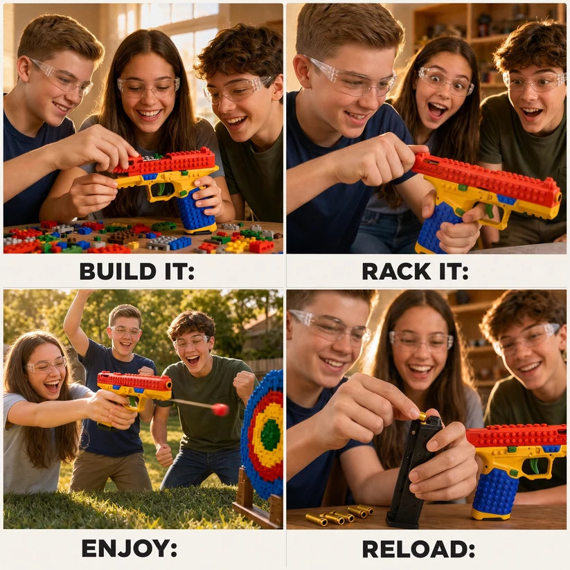 DIY Block Shell Ejector Sig17, Realistic Soft Bullet Launcher, Compatible with Block Assembly, Educational Toy, Holiday Gift, Kids' Toy, Desktop Decor