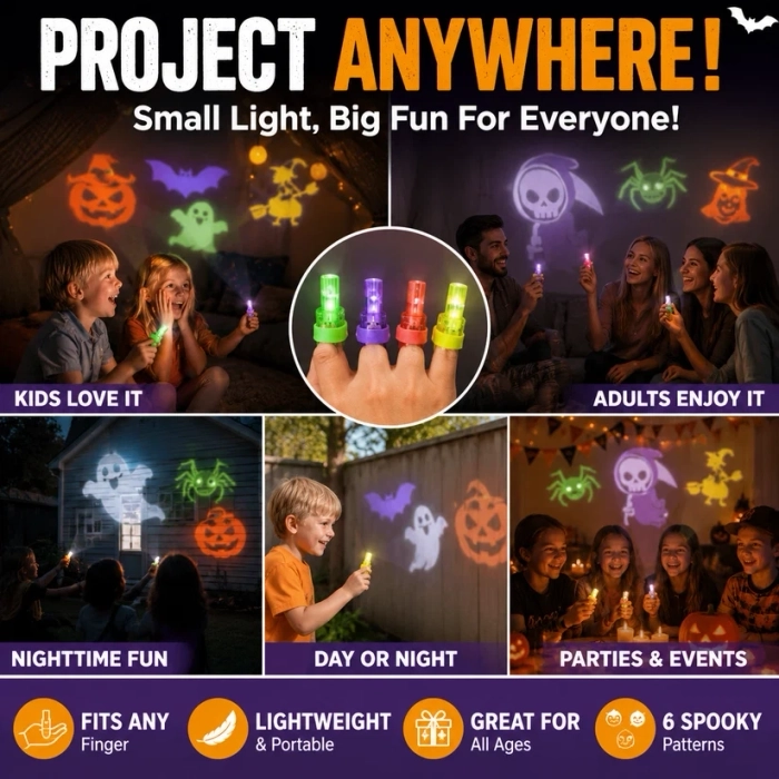 👻🎃 Halloween Finger Projector Rings – LED Party Favors for Kids