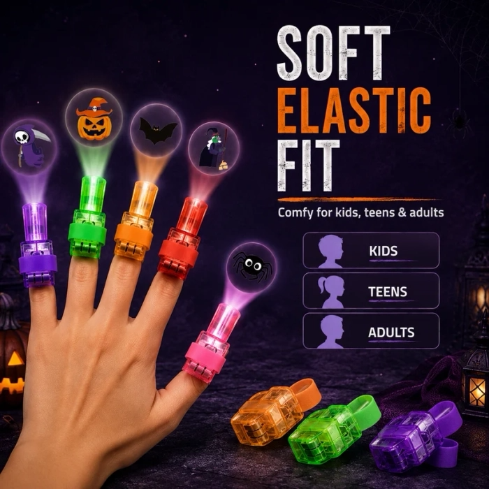 👻🎃 Halloween Finger Projector Rings – LED Party Favors for Kids