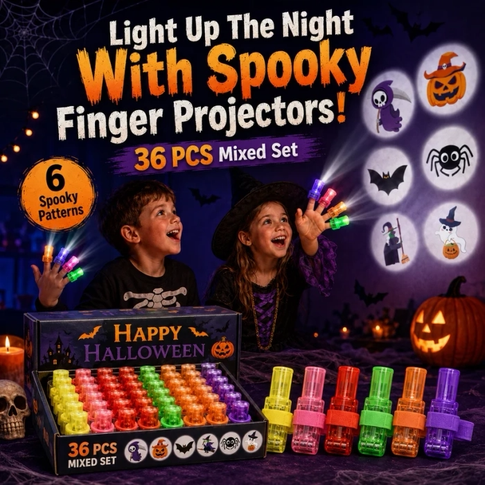 👻🎃 Halloween Finger Projector Rings – LED Party Favors for Kids