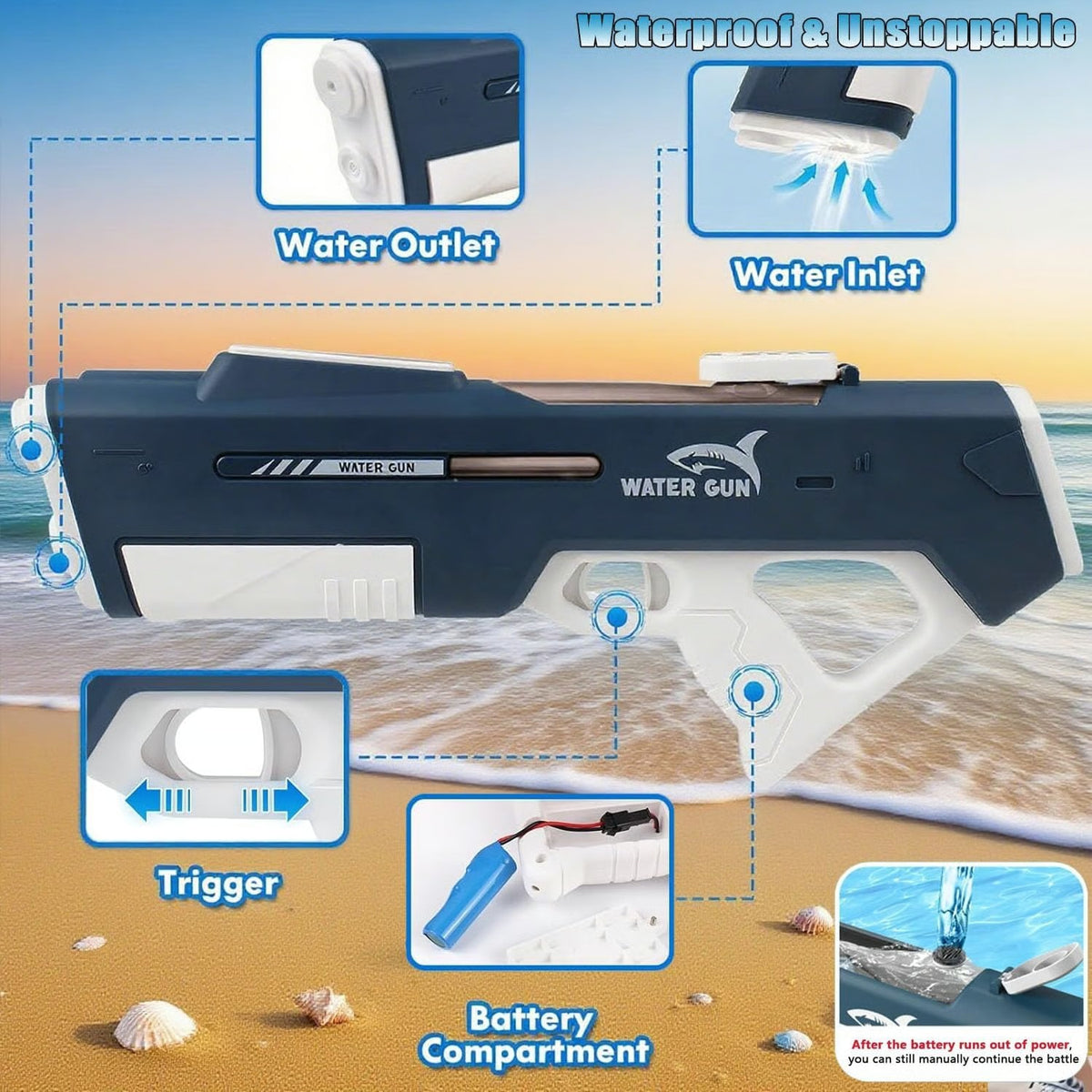 Automatic Water Suction Gun, Waterproof Design